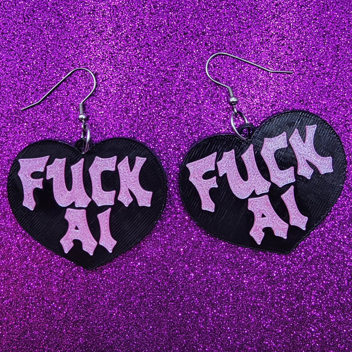 Fuck AI Statement Earrings 3D Printed