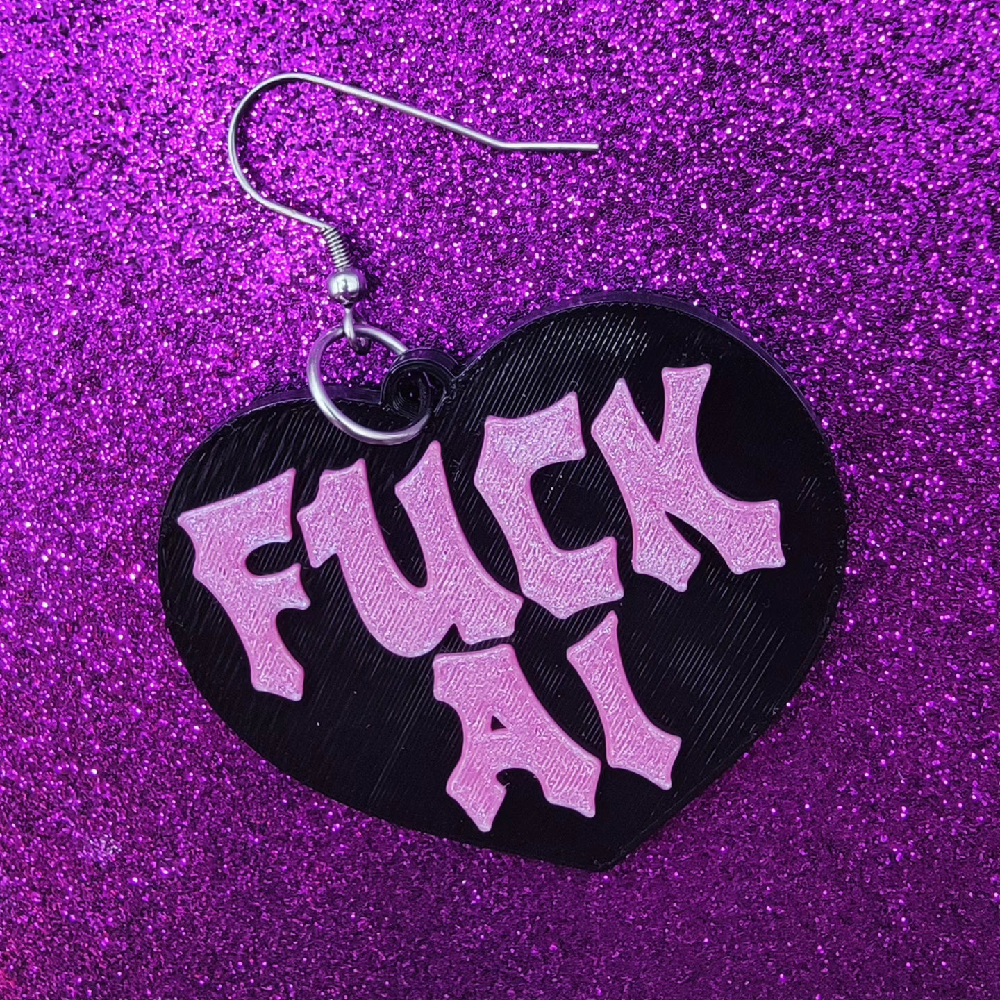 Fuck AI Statement Earrings 3D Printed