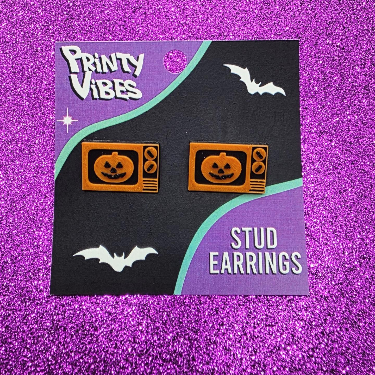 Halloween 3 Pumpkin TV Stud Earrings
