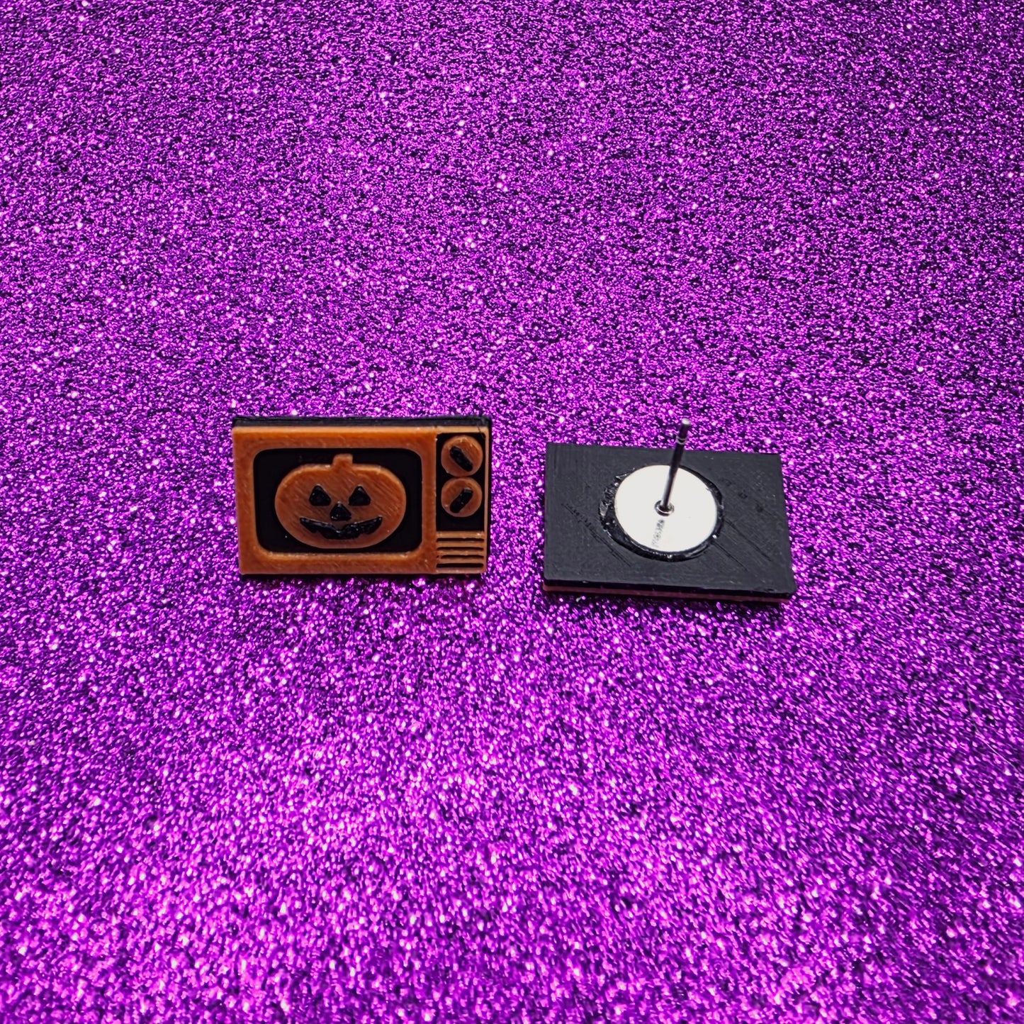 Halloween 3 Pumpkin TV Stud Earrings