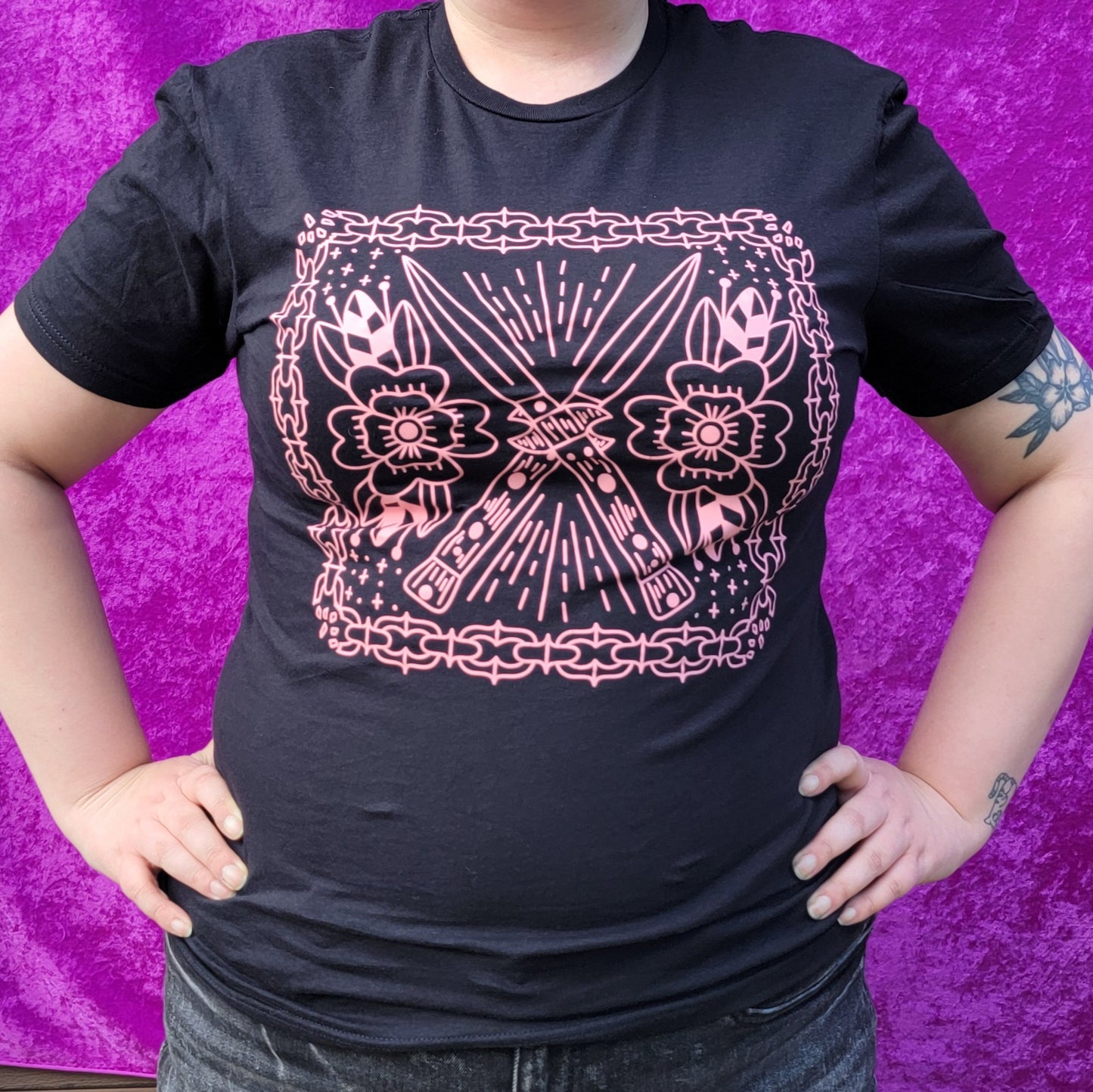 Pink Switchblade Black T-Shirt