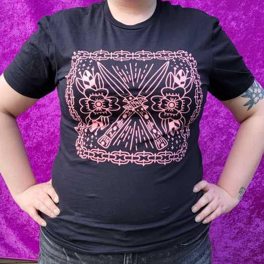 Pink Switchblade Black T-Shirt