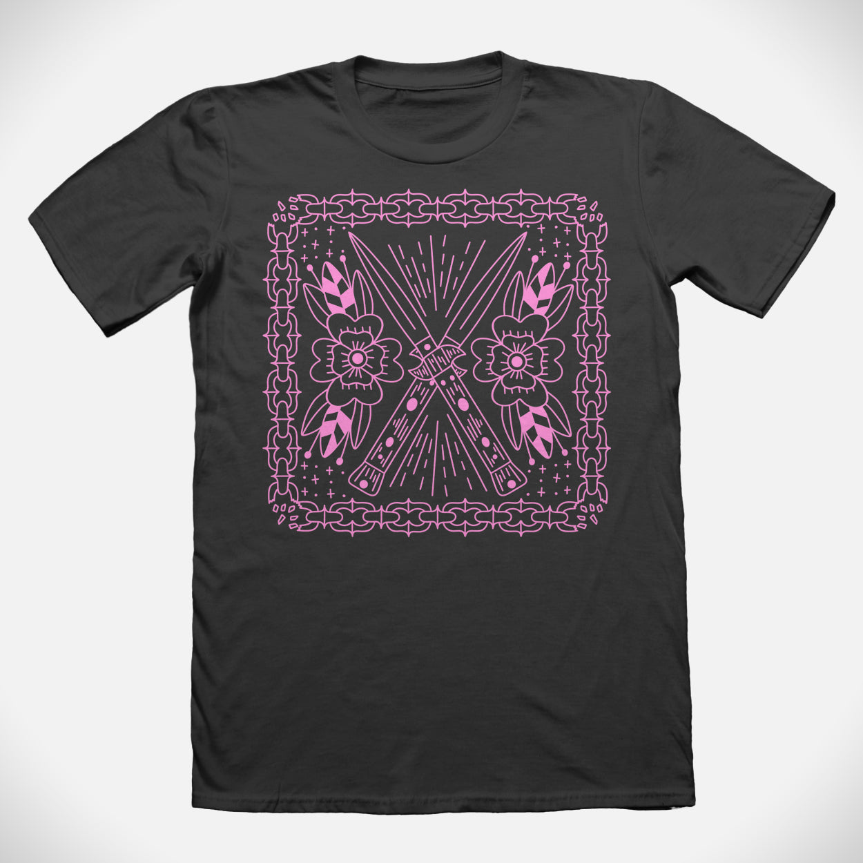 Pink Switchblade Black T-Shirt