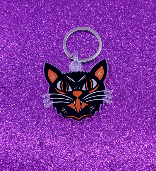 Black Cat Halloween Acrylic Keychain