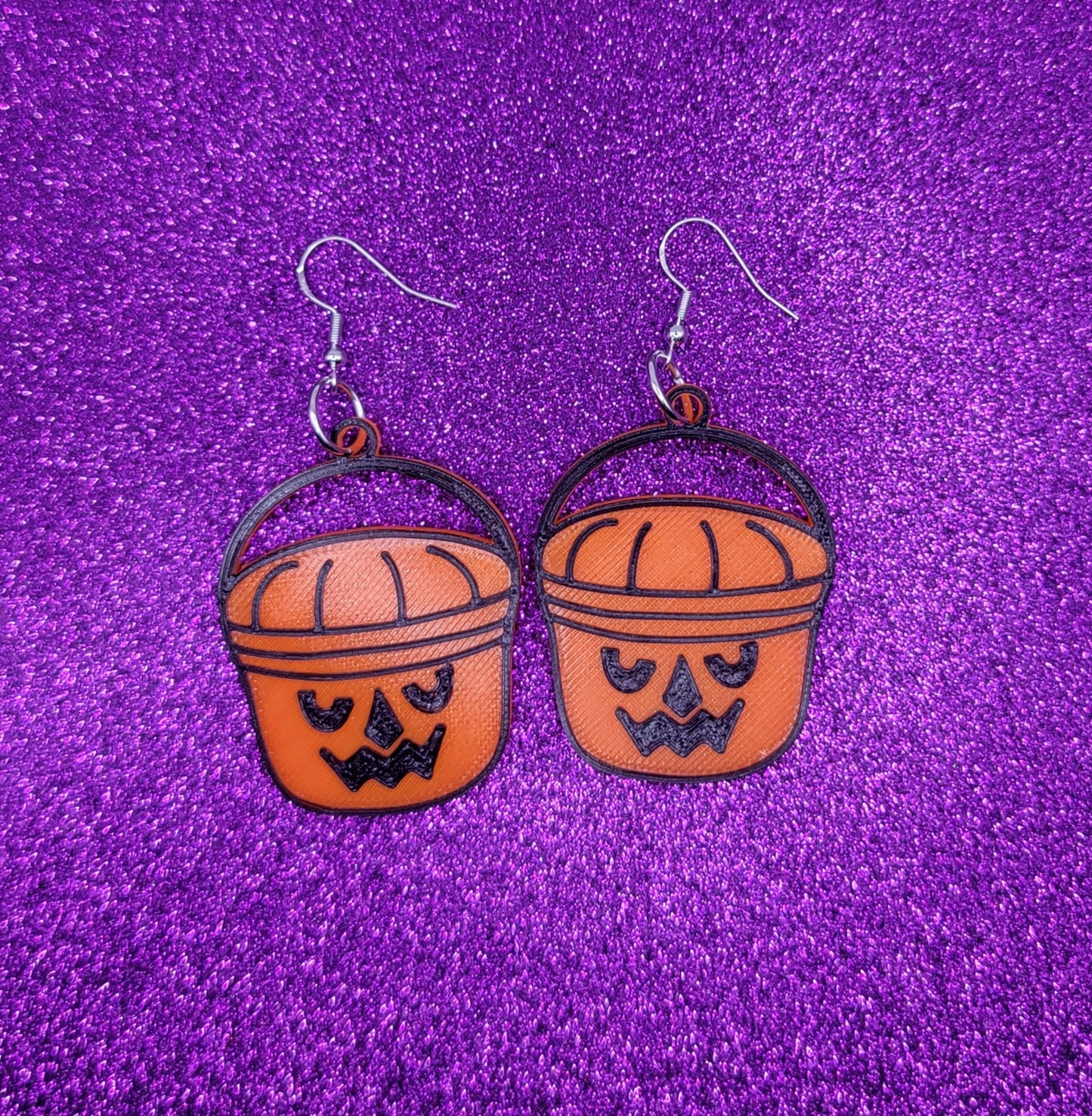 Pumpkin Bucket Halloween Statement Earrings 3D Printed