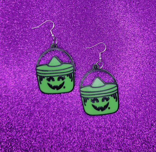 Witch Bucket Halloween Statement Earrings 3D Printed