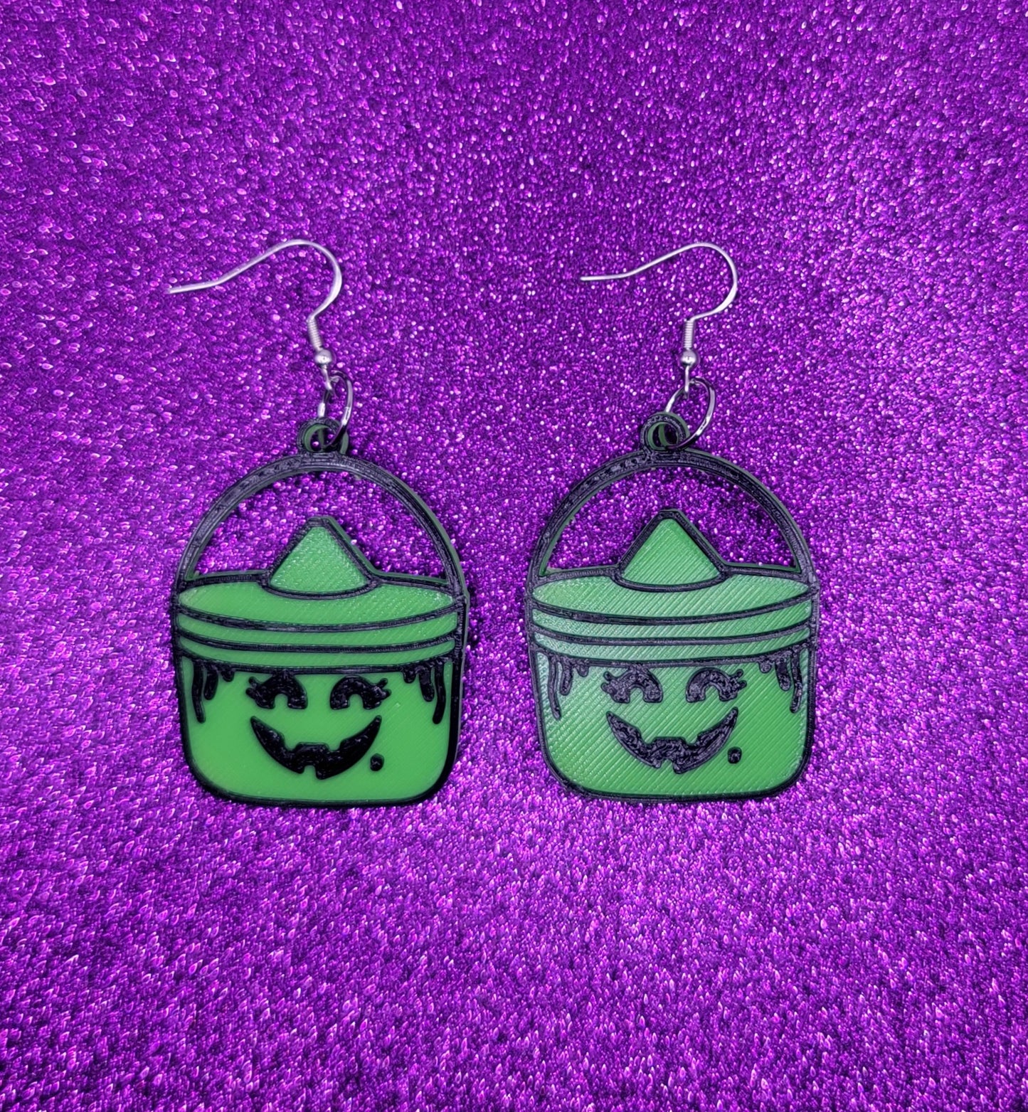 Witch Bucket Halloween Statement Earrings 3D Printed