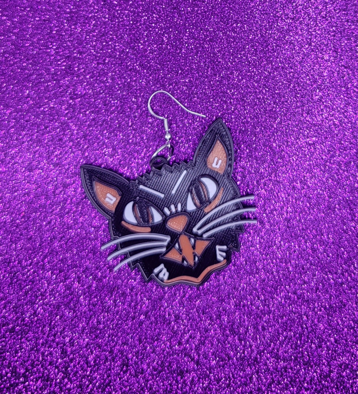 Black Cat Halloween Statement Earrings 3D Printed