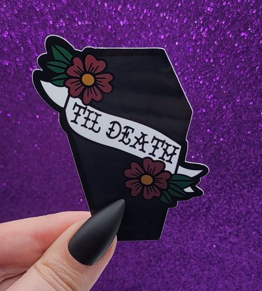 Til Death Coffin  Sticker 2"x3"