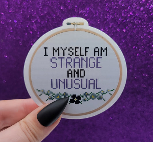 Strange and Unusual Cross Stitch Hoop Sticker 3"x3"