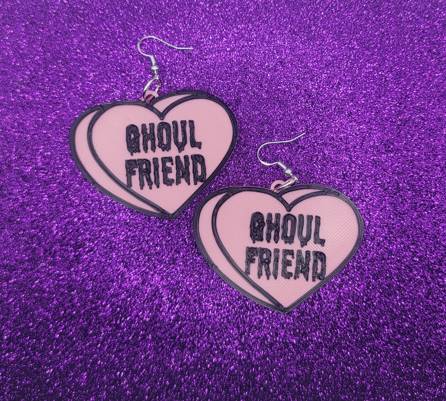 Ghoul Friend Candy Heart Earrings Spooky Valentines Day Valloween Goth