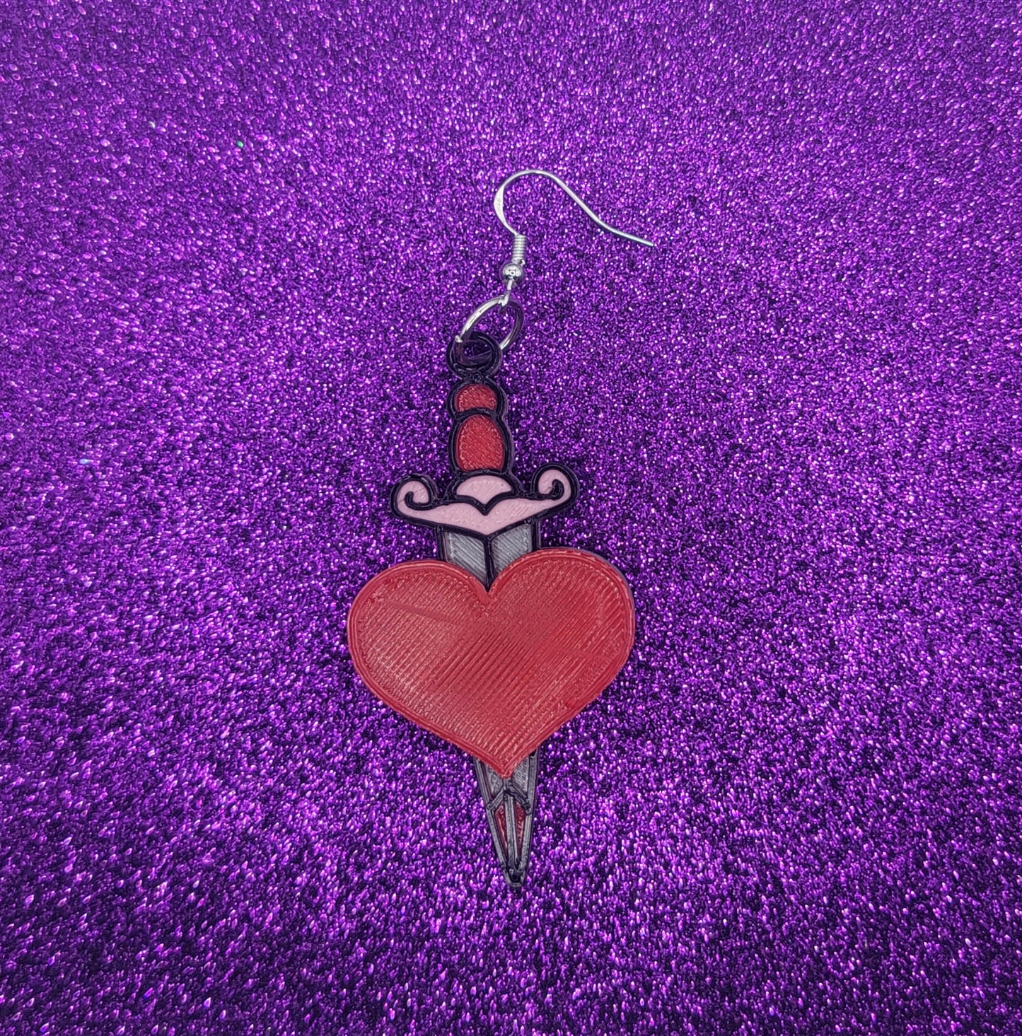 Heart Tattoo Dagger Statement Earrings 3D Printed, Weird Earrings, Unique Earrings, Edgy Earrings, Drop Earrings, Alternative Earrings
