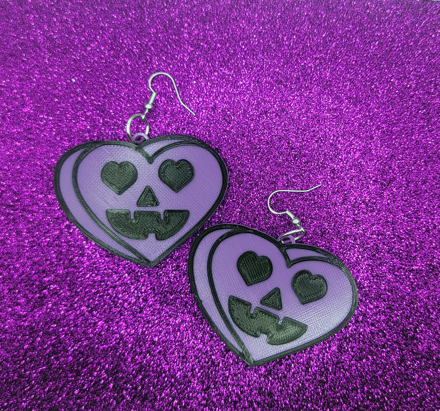Purple Pumpkin Candy Heart Earrings Spooky Valentines Day Valloween Goth
