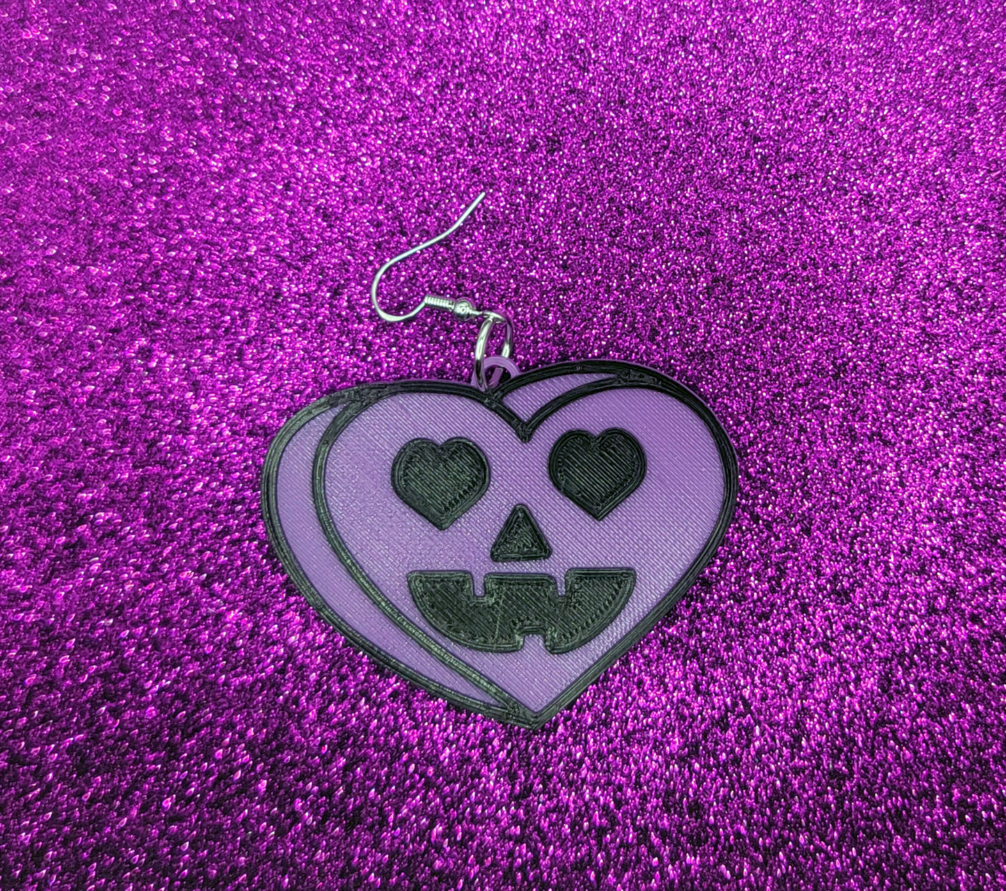 Purple Pumpkin Candy Heart Earrings Spooky Valentines Day Valloween Goth