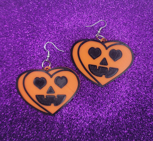 Orange Pumpkin Candy Heart Earrings Spooky Valentines Day Valloween Goth