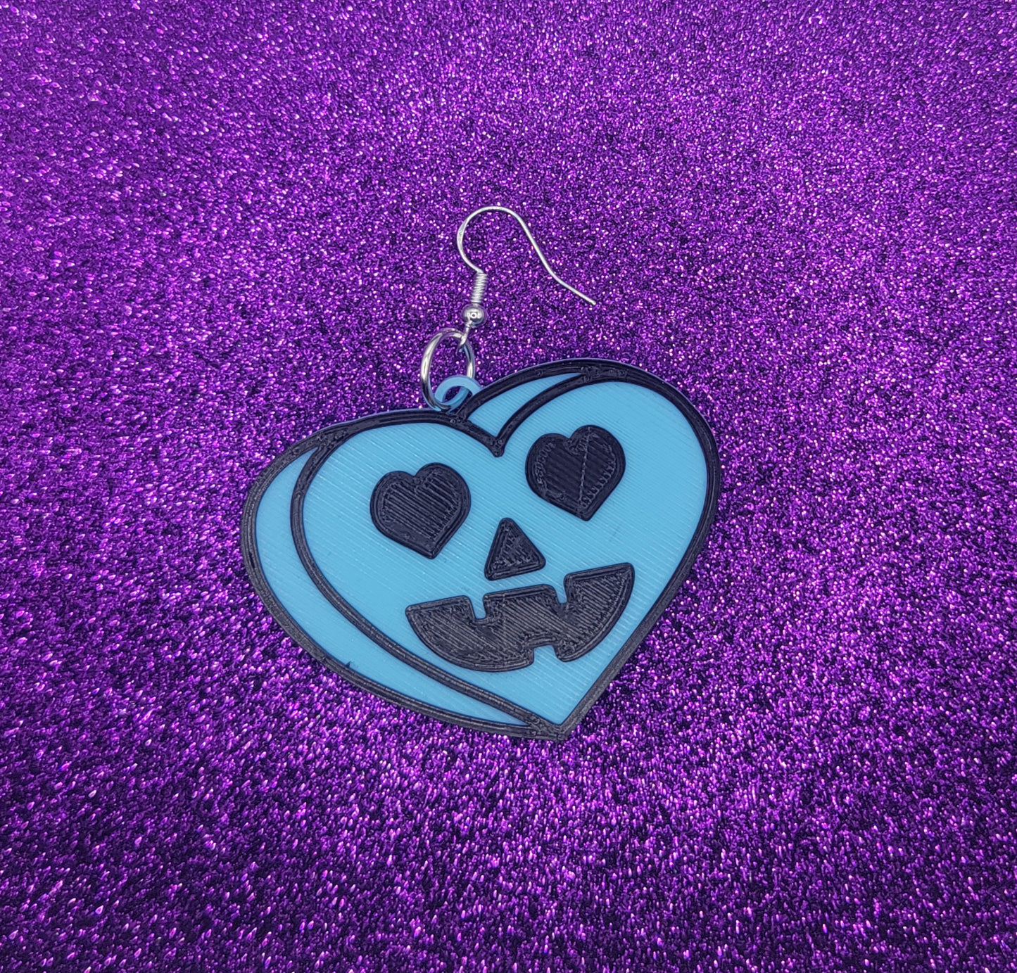 Blue Pumpkin Candy Heart Earrings Spooky Valentines Day Valloween Goth