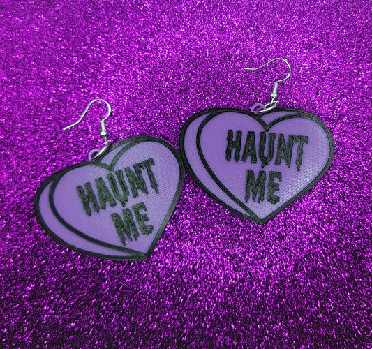 Haunt Me Purple Candy Heart Earrings Valentines Day