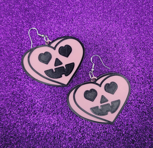 Pink Pumpkin Candy Heart Earrings Spooky Valentines Day Valloween Goth