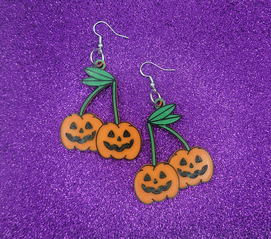 Pumpkin Cherry Halloween Spingoween Earrings 3D Printed