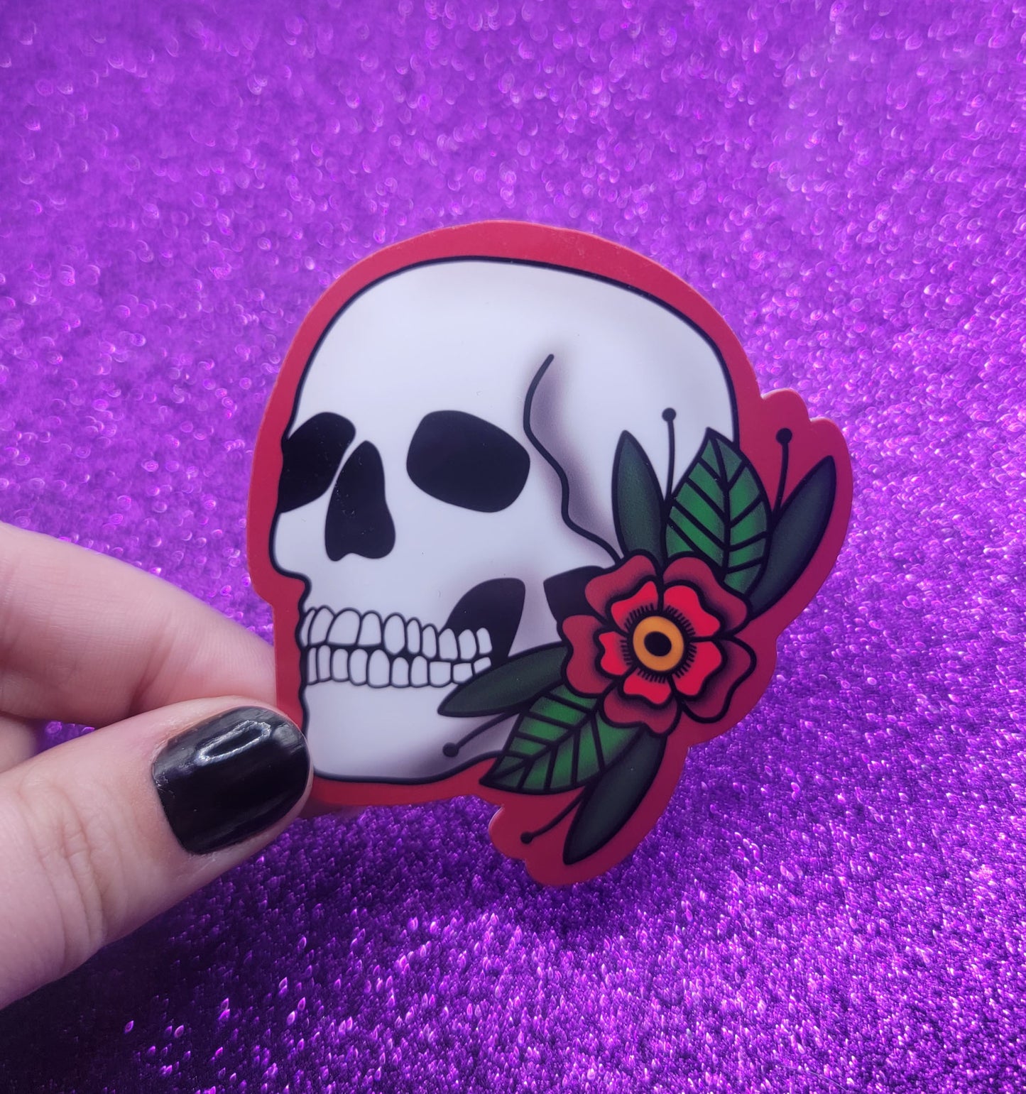 Skull Flower Tattoo Flash Sticker