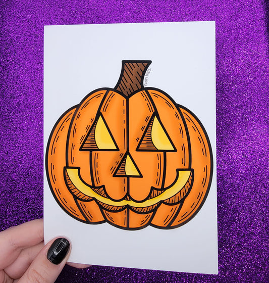 Jack O Lantern Pumpkin Halloween Art Print 5"x7"