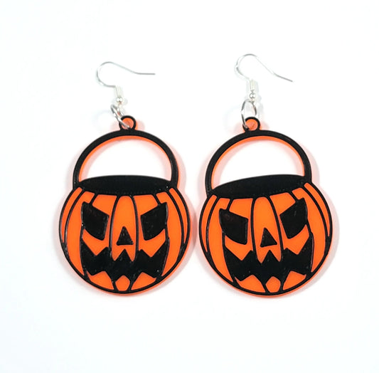 Evil Pumpkin Bucket Statement Earrings 3D Printed