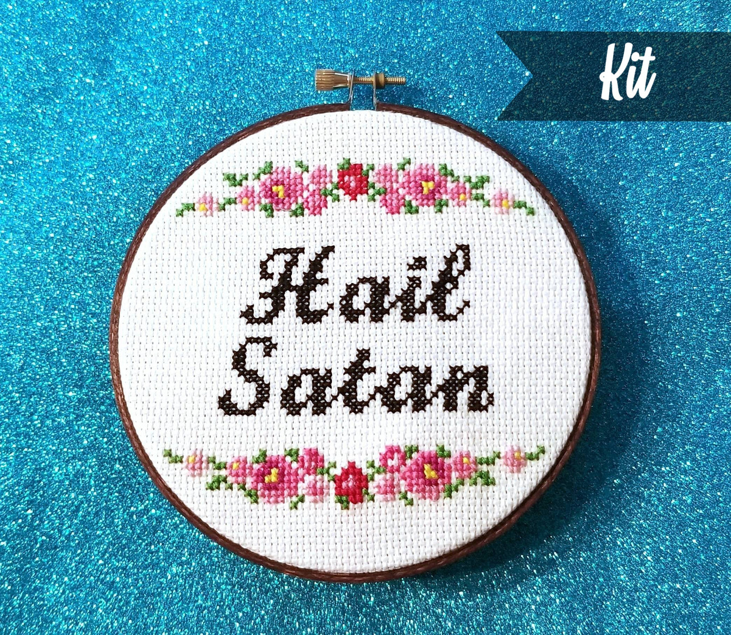 Hail Satan Cross Stitch Kit