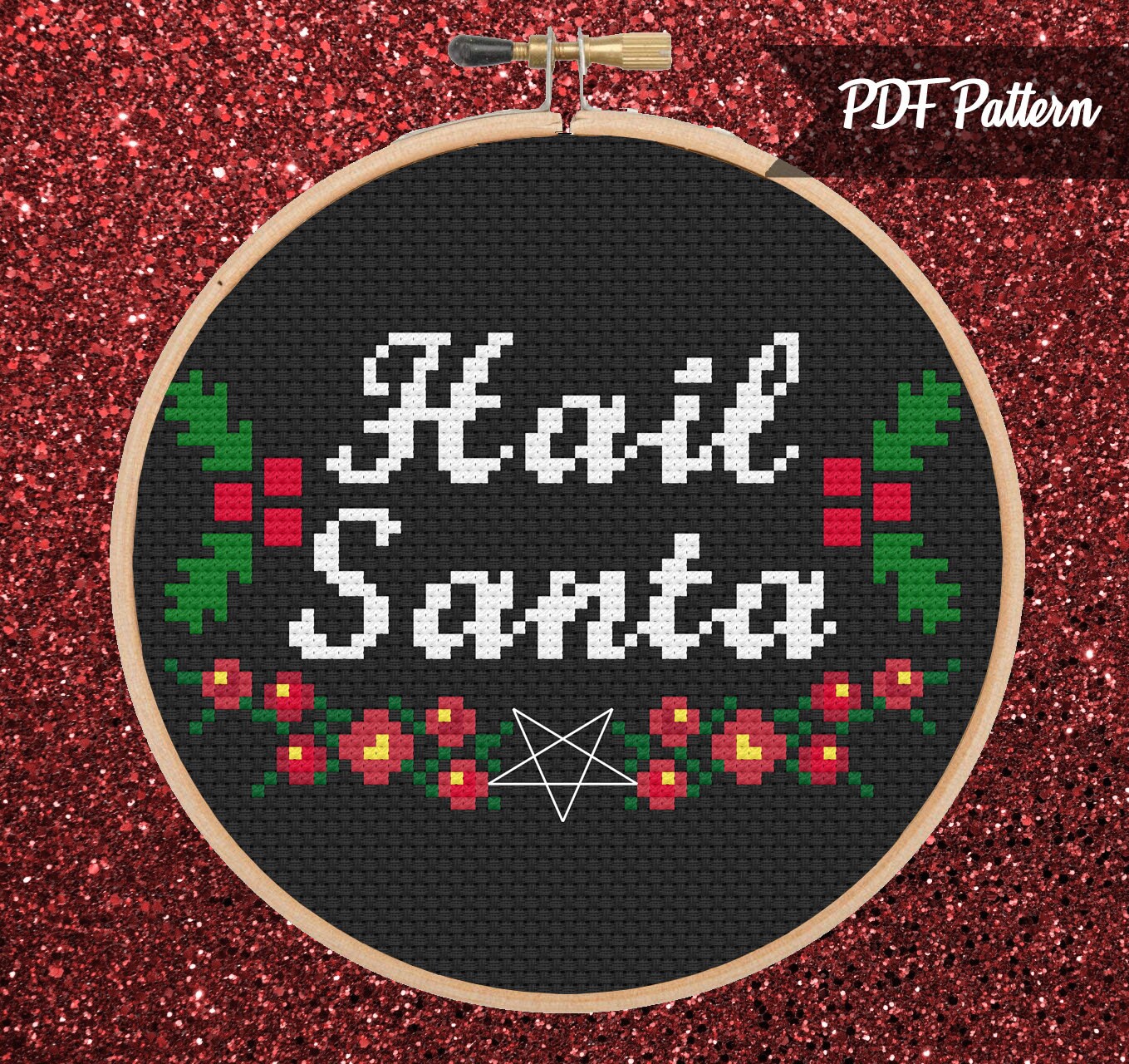 Hail Santa Christmas Holly Cross Stitch PDF Pattern - Instant Download