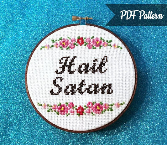 Hail Satan Cross Stitch PDF Pattern - Instant Download