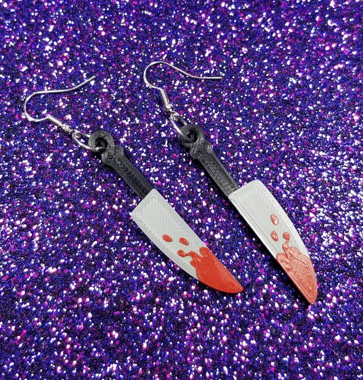 Slasher Bloody Knife Statement Earrings 3D Printed