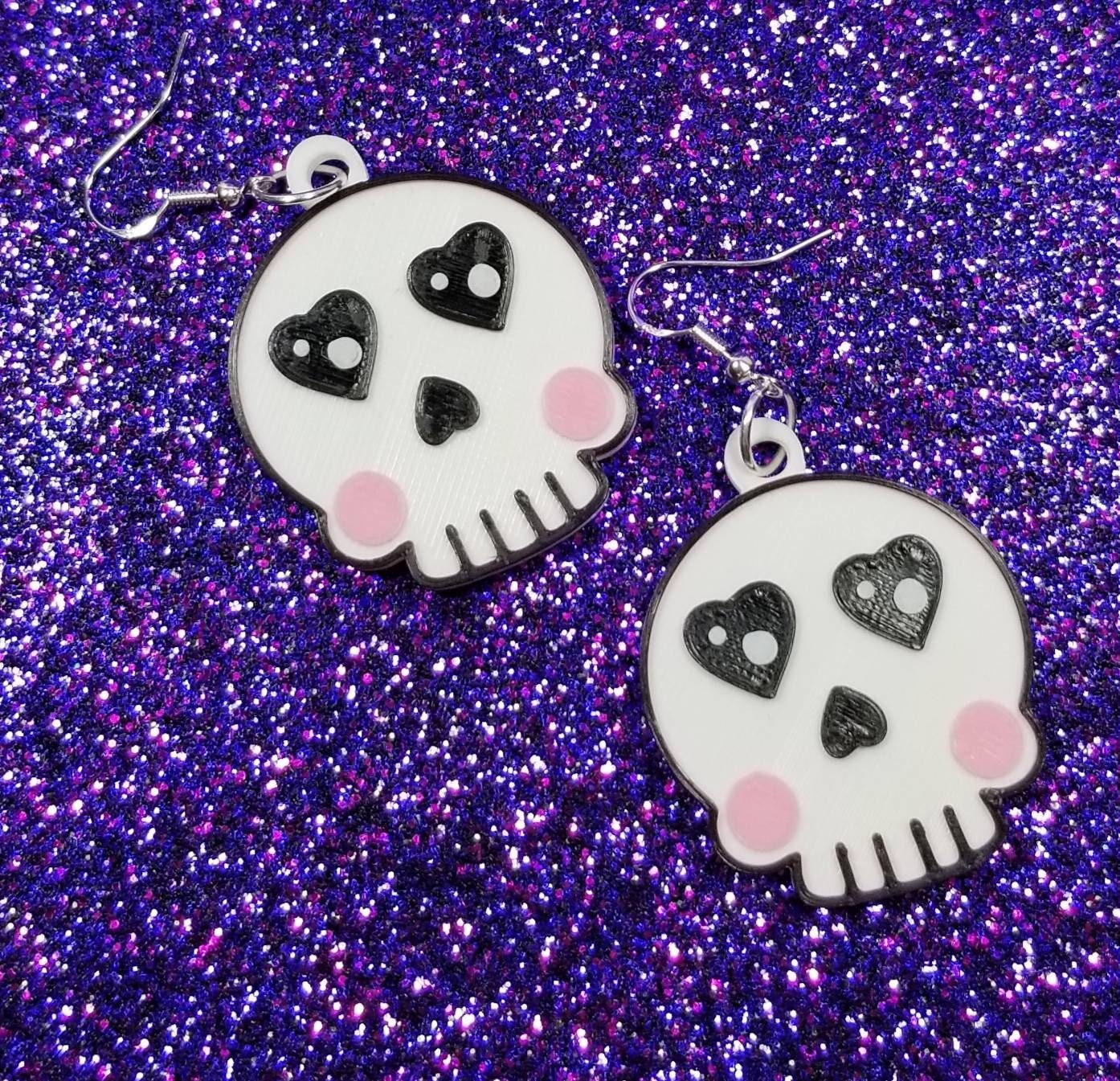 Heart Eyes Skull Statement Earrings 3D Printed