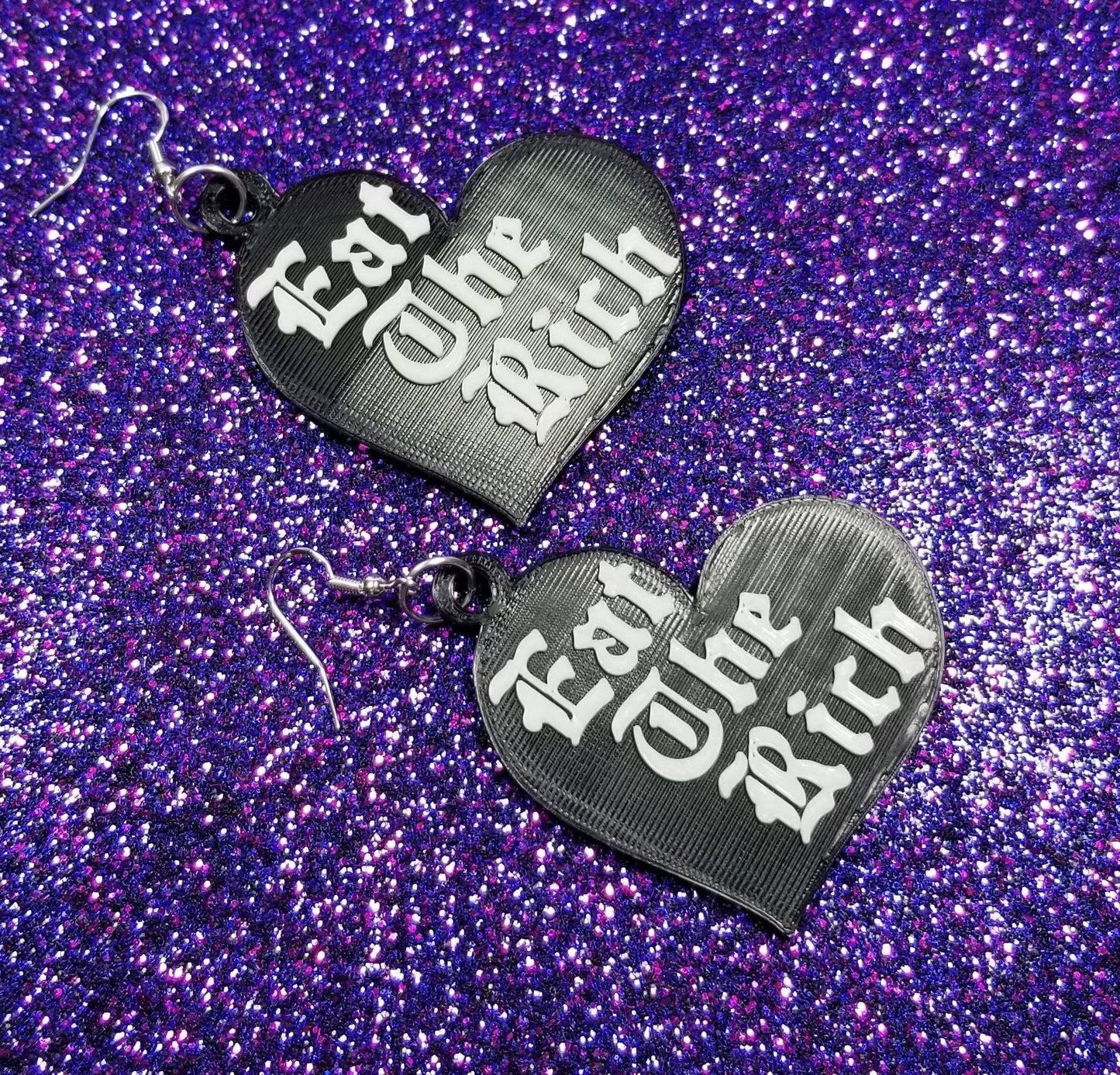 Eat The Rich Heart Statement Earrings 3D Printed