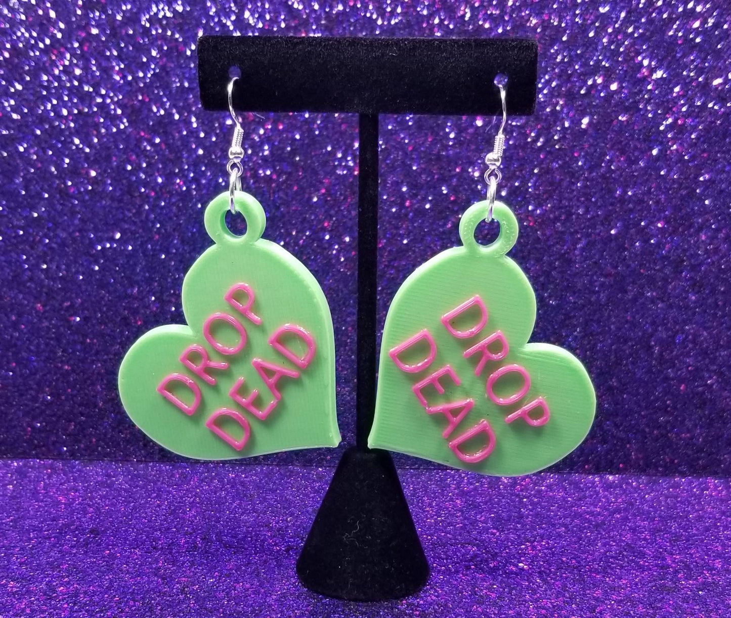 Drop Dead Snarky Conversation Heart Statement Earrings 3D Printed