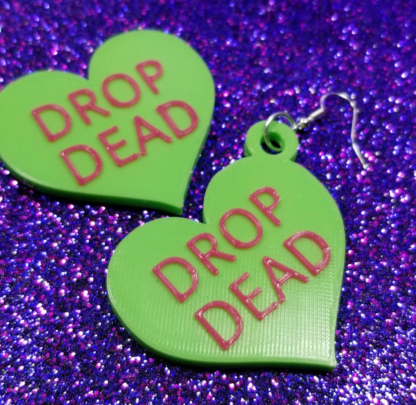 Drop Dead Snarky Conversation Heart Statement Earrings 3D Printed