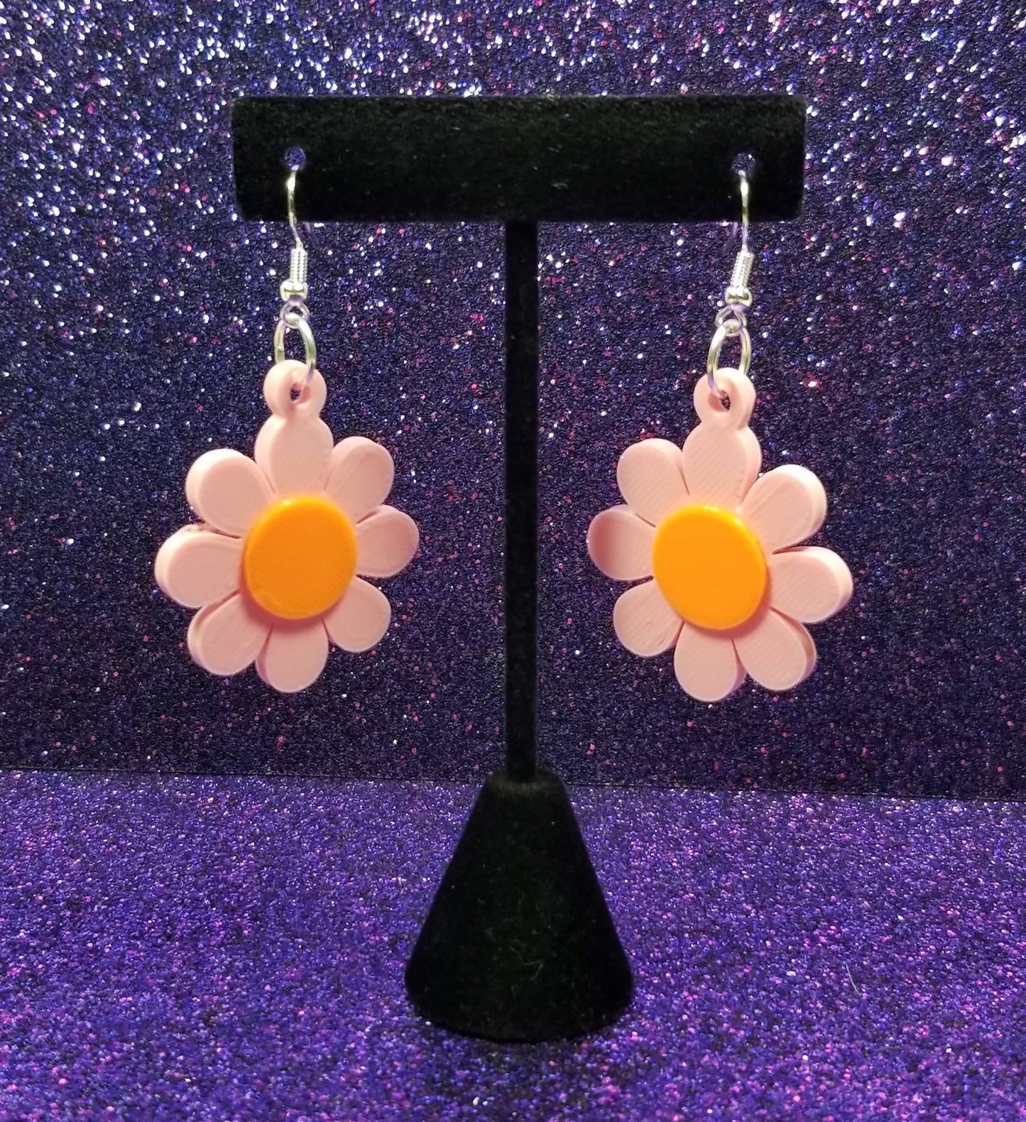 Pink and Orange Groovy Flower Mod Retro Statement Earrings 3D Printed