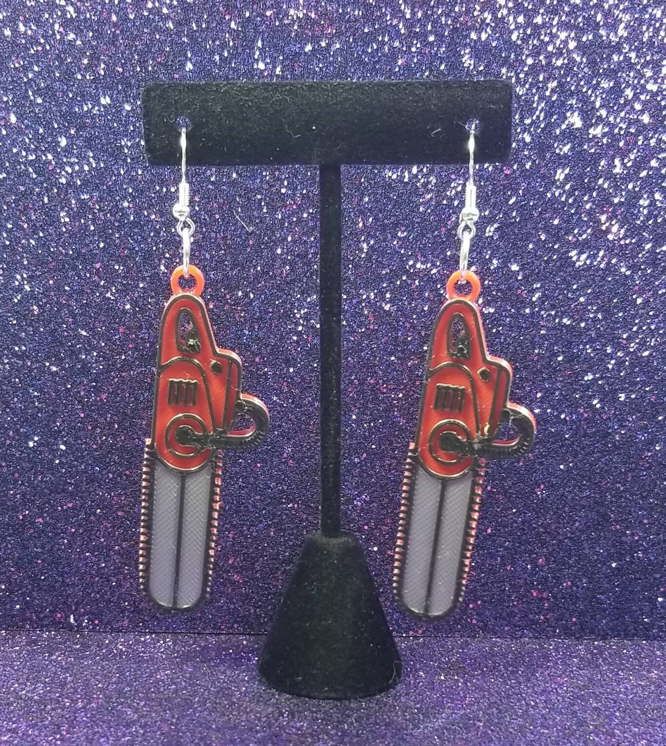 Groovy Chainsaw Statement Earrings 3D Printed