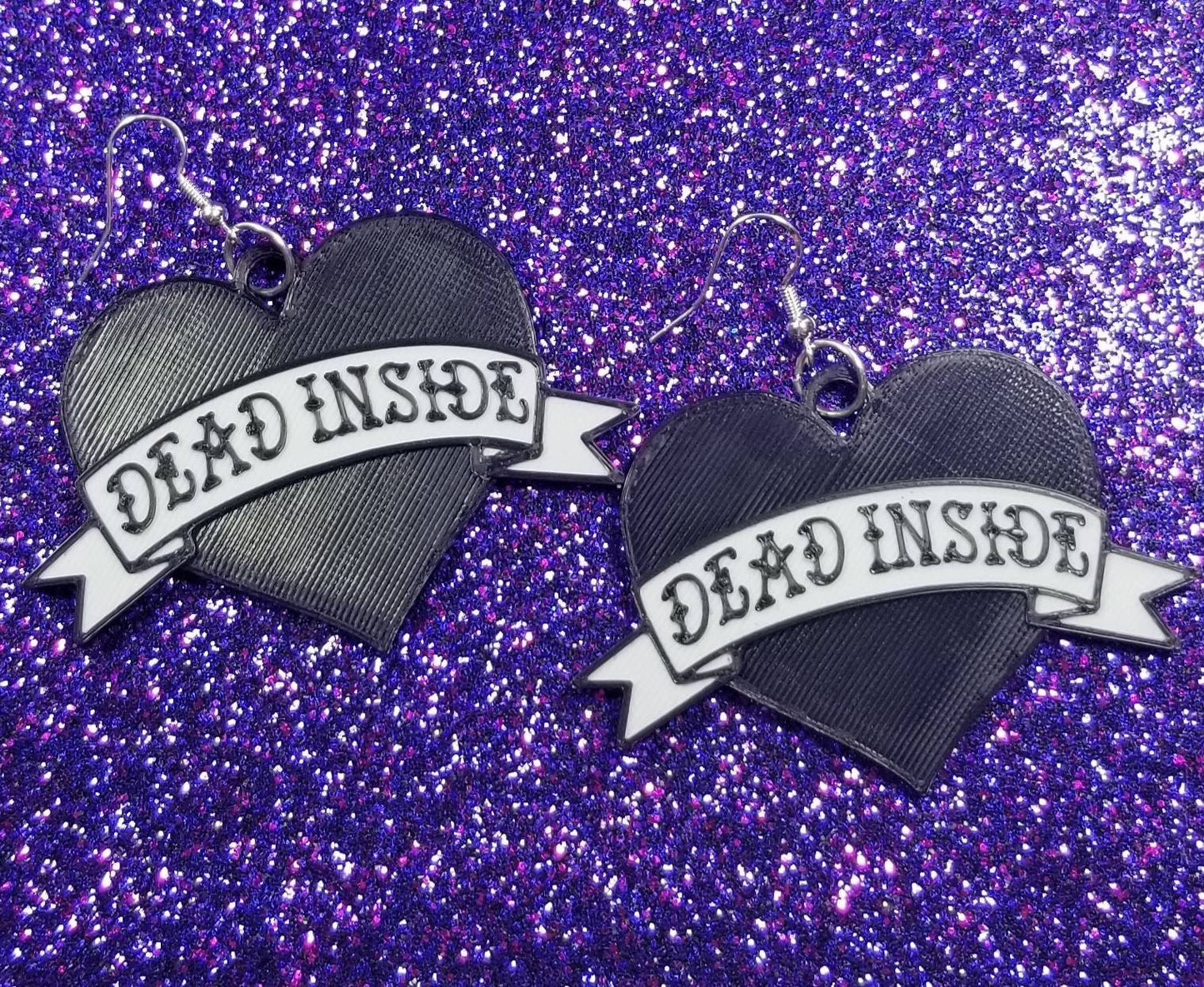 Dead Inside Tattoo Heart Statement Earrings 3D Printed