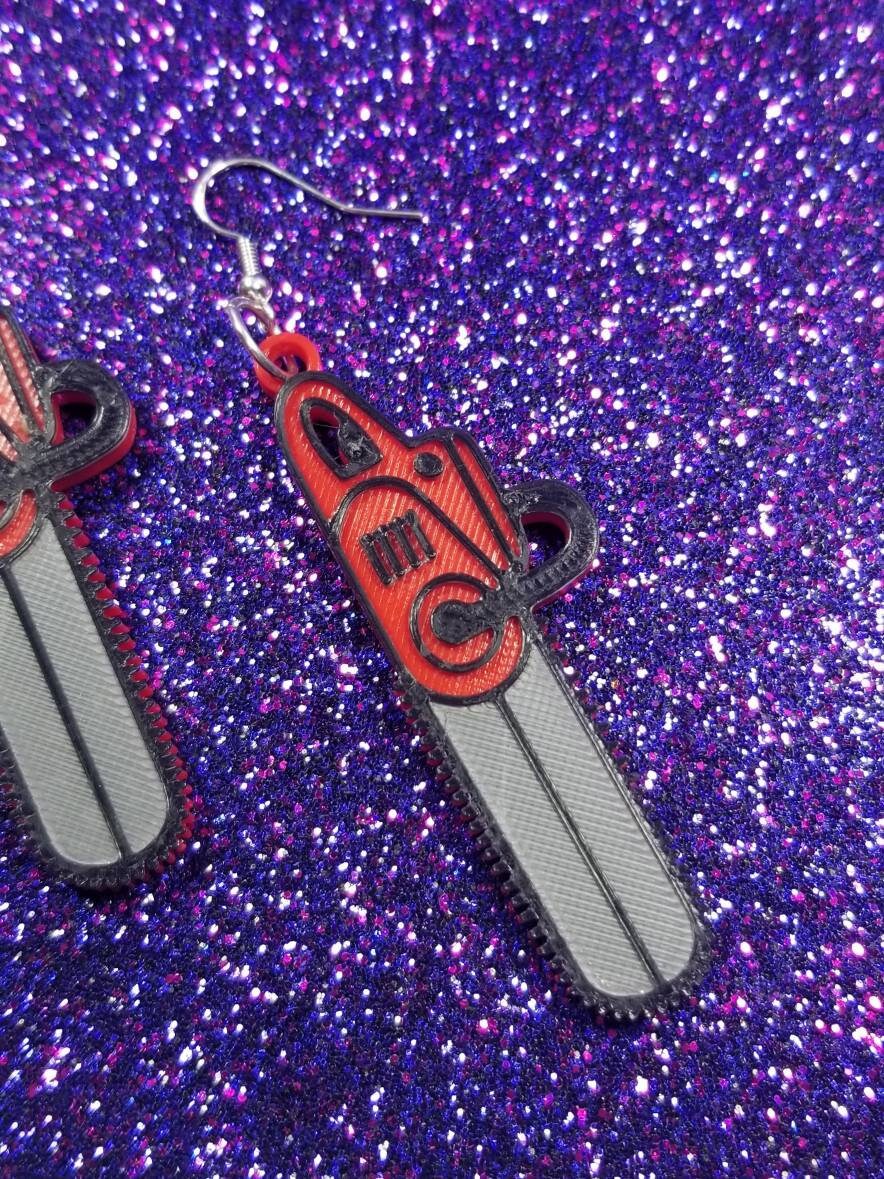 Groovy Chainsaw Statement Earrings 3D Printed