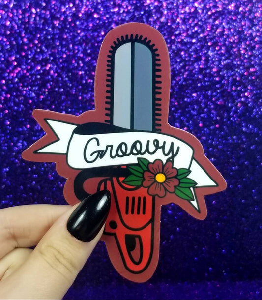 Groovy Chainsaw Horror Sticker 3.5x4"