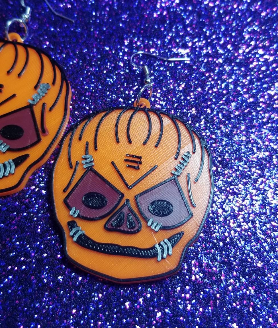 Pumpkin Head Statement Earrings 3D Printed