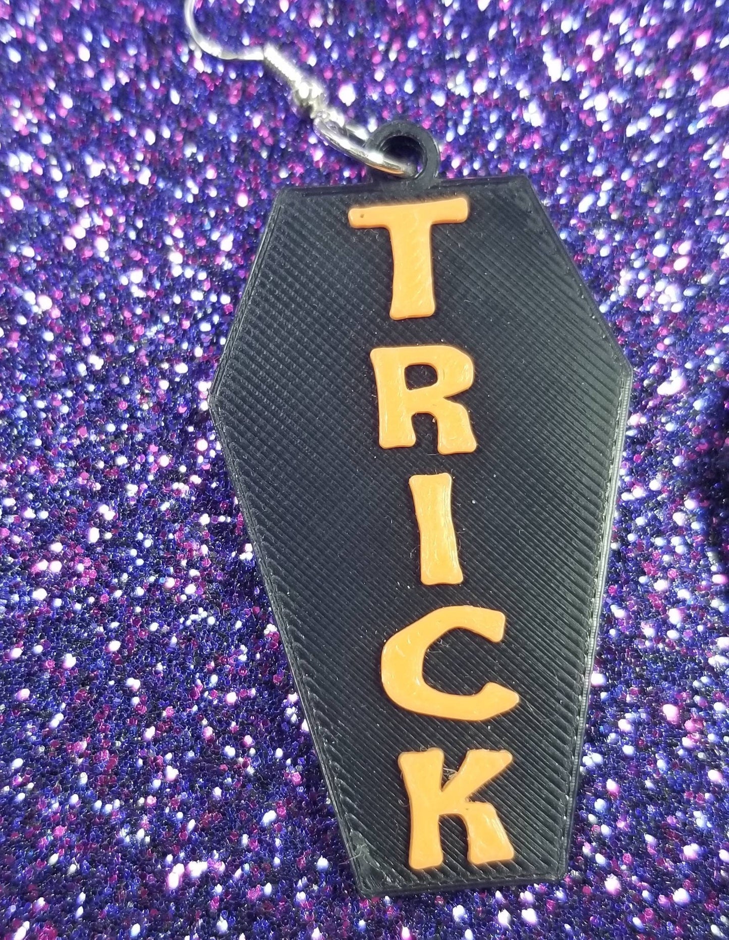 Trick Or Treat Halloween Coffin Statement Earrings 3D Printed