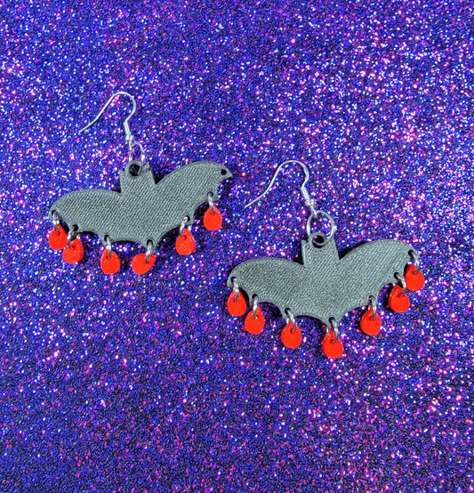 Glitter Bat Drip Statement Earrings 3D Printed