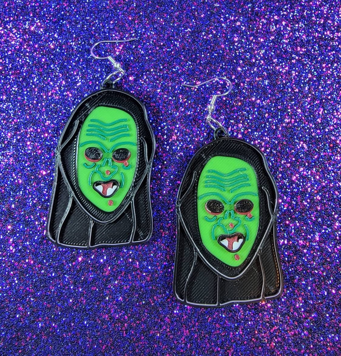 Witch Mask Horror Movie Statement Earrings 3D Printed