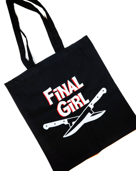 Final Girl  Tote Bag Black Cotton Reusable Shopping Bag 15"x16" Horror Goth Spooky