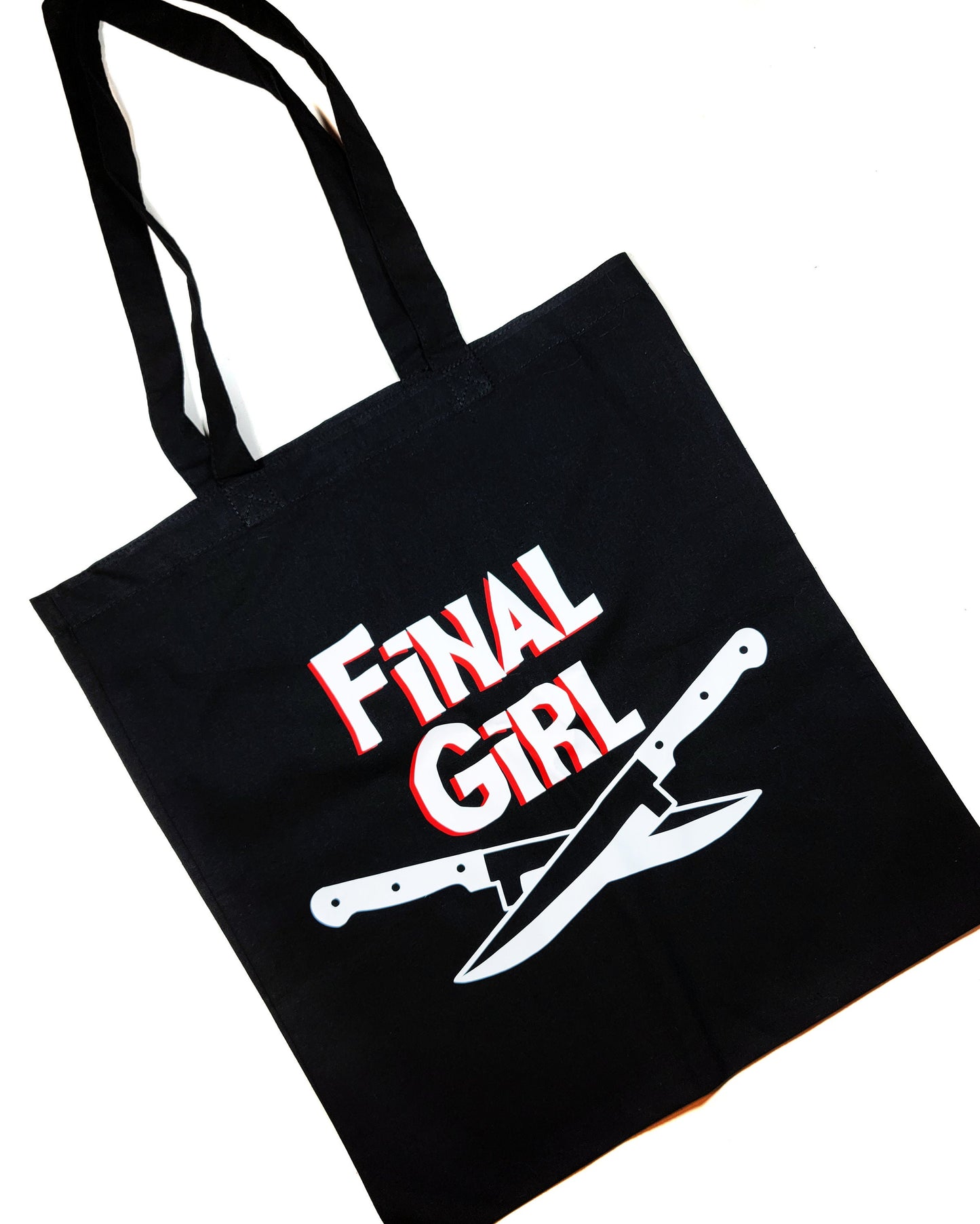 Final Girl  Tote Bag Black Cotton Reusable Shopping Bag 15"x16" Horror Goth Spooky