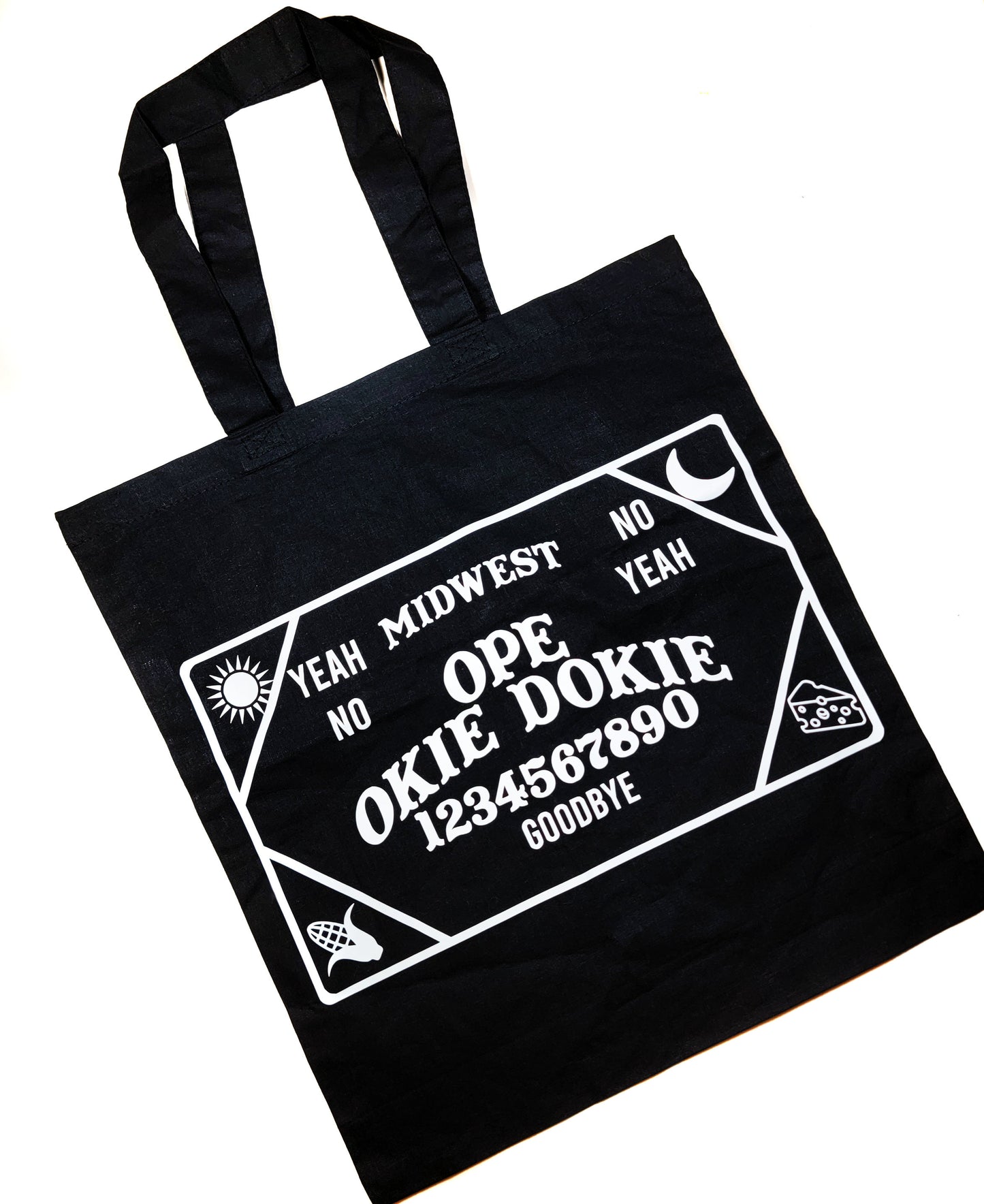 Midwest Ouija Tote Bag Black Cotton Reusable Shopping Bag 15"x16" Horror Goth Spooky