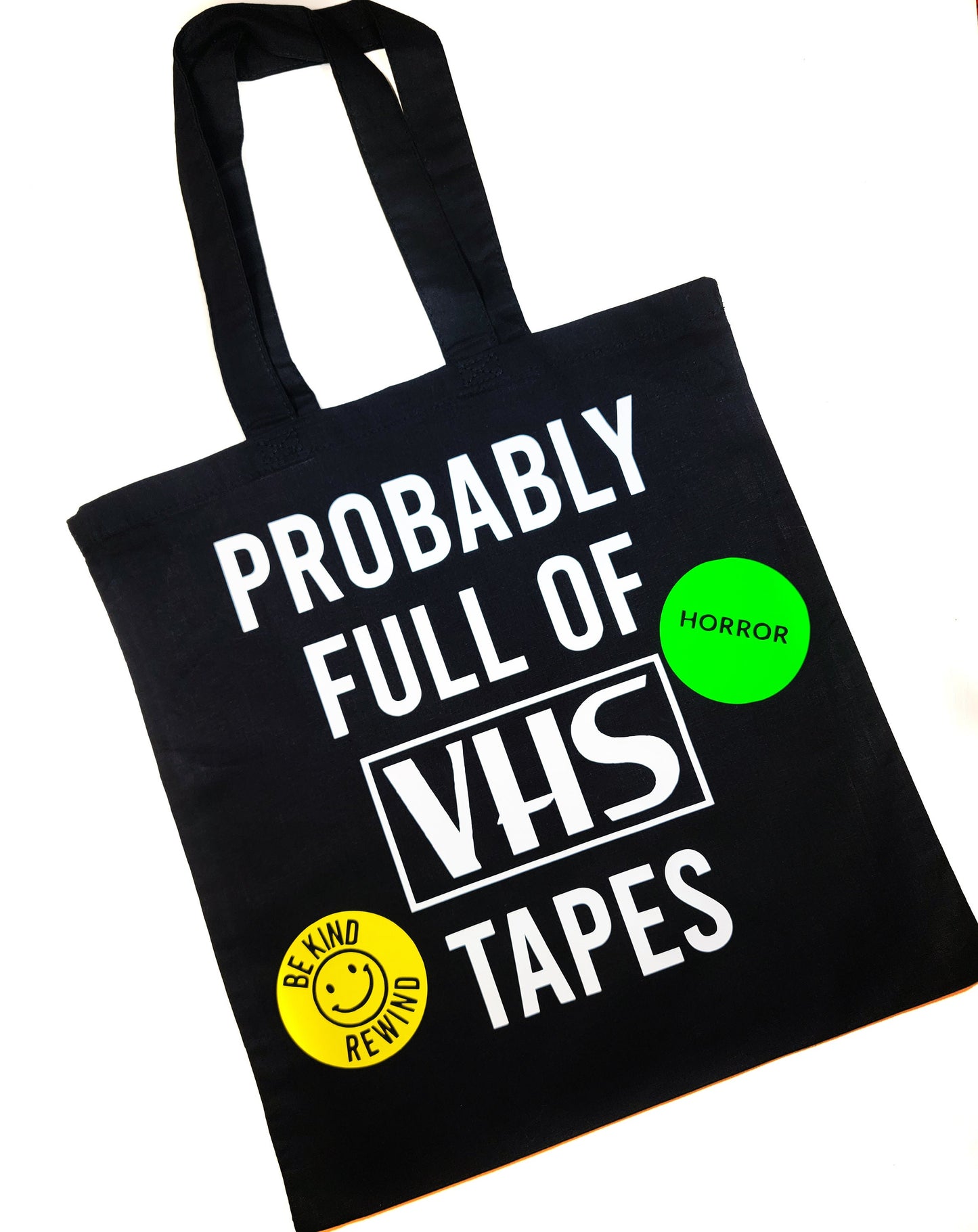 Full Of VHS Tapes Tote Bag Black Cotton Reusable Shopping Bag 15"x16"