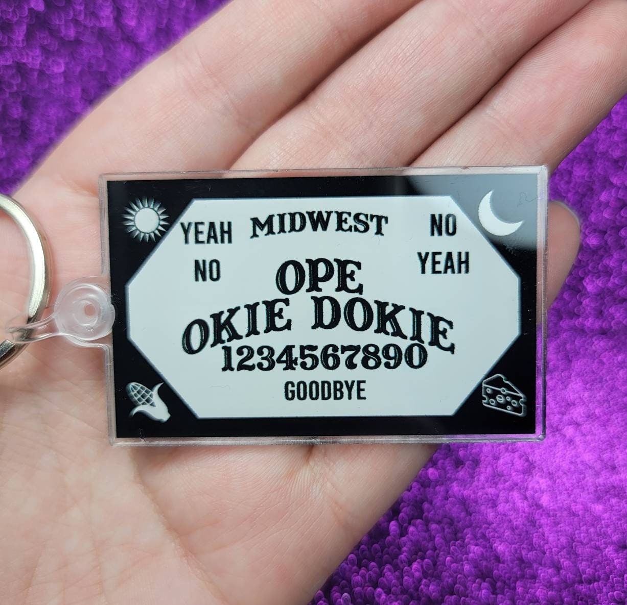 Midwest Ouija Spirit Board Acrylic Keychain 2.5" Funny Midwestern