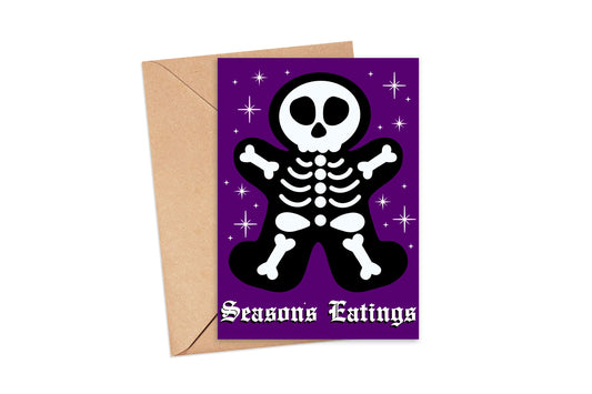 Skeleton Gingerbread Man Spooky Christmas Greeting Card 5x7, Goth Christmas, Creepmas Card, Horror Holiday