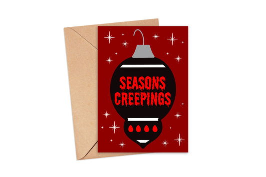 Seasons Creepings Ornament Spooky Christmas Greeting Card 5x7, Goth Christmas, Creepmas Card, Horror Holiday